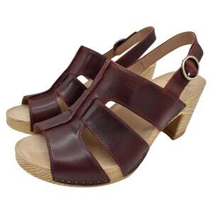 Dansko Womens Size 37 Tatiana Wine Leather Open Toe Heeled Sandals‎ Shoes